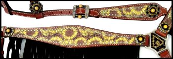 Showman Sunflower print one ear headstall and breast collar set #4